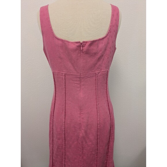 Vintage Y2K Maggy London Pink Polka Dot Linen Sheath Dress sz 10 Retro Barbie - Picture 8 of 11